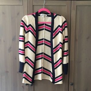 Francescas Pink & Navy Striped Cardigan Sweater